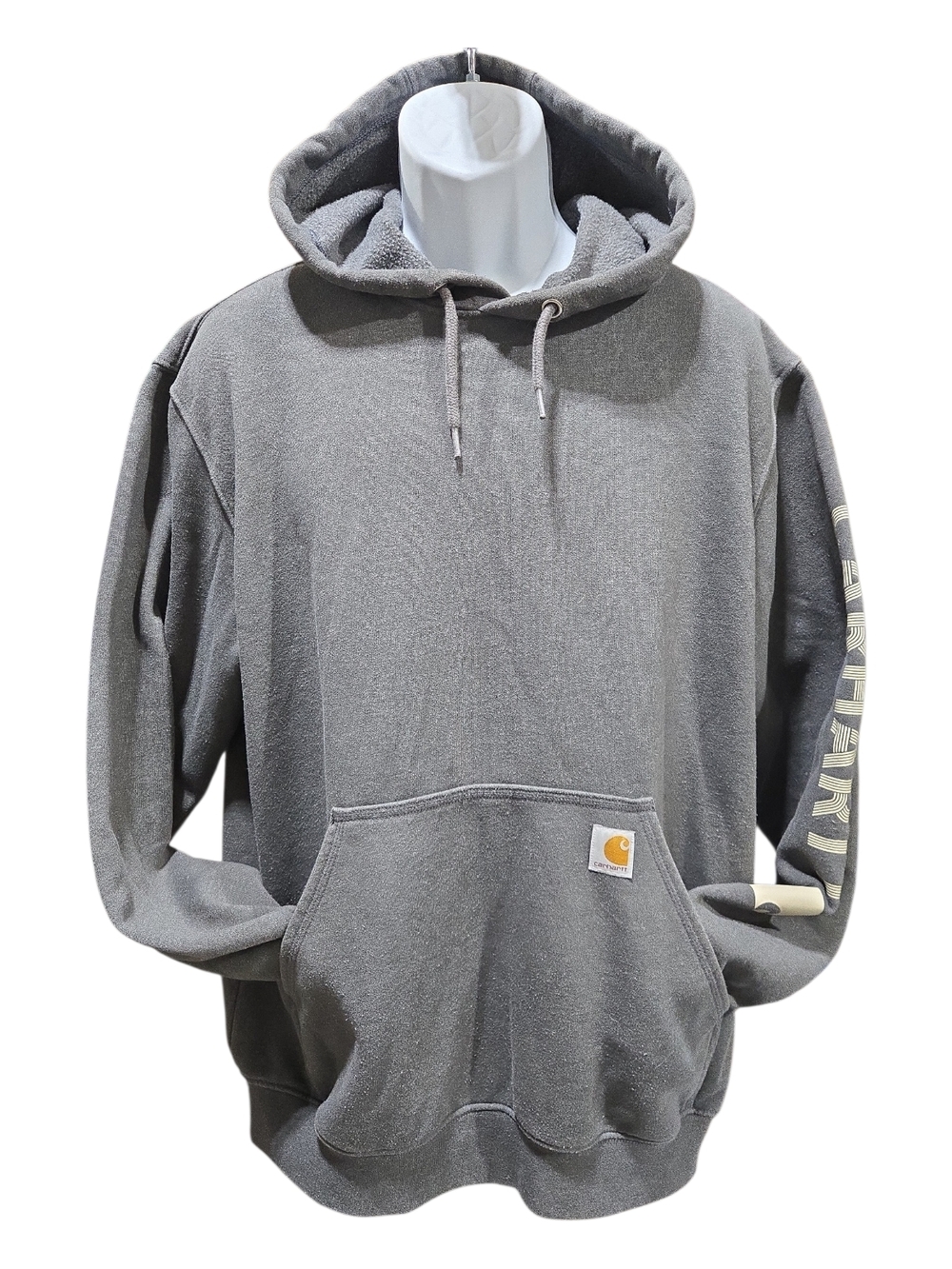 Carhartt Hoodie Sweatshirt Mens Large Gray Loose Logo Sleeve Fleece Pullover